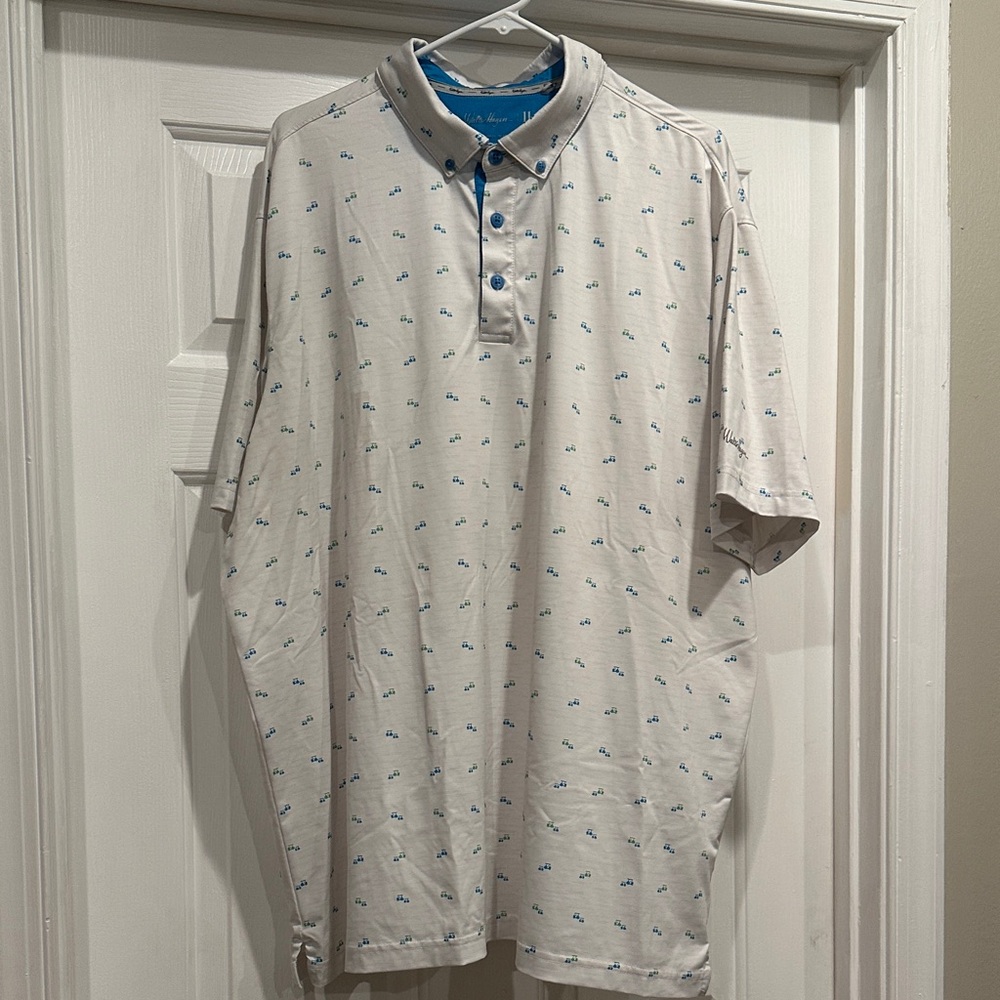 Men's White Polo Shirt with Blue Accents
